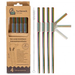 knickbarer Edelstahltrinkhalm 4er Set Regenbogen